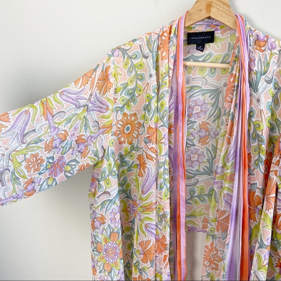Investments Sheer Open Front Floral Kimono - Picture 2 of 6